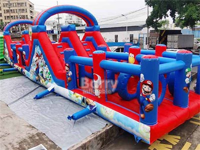 Customized Cartoon Mario Inflatable Obstacle Course 